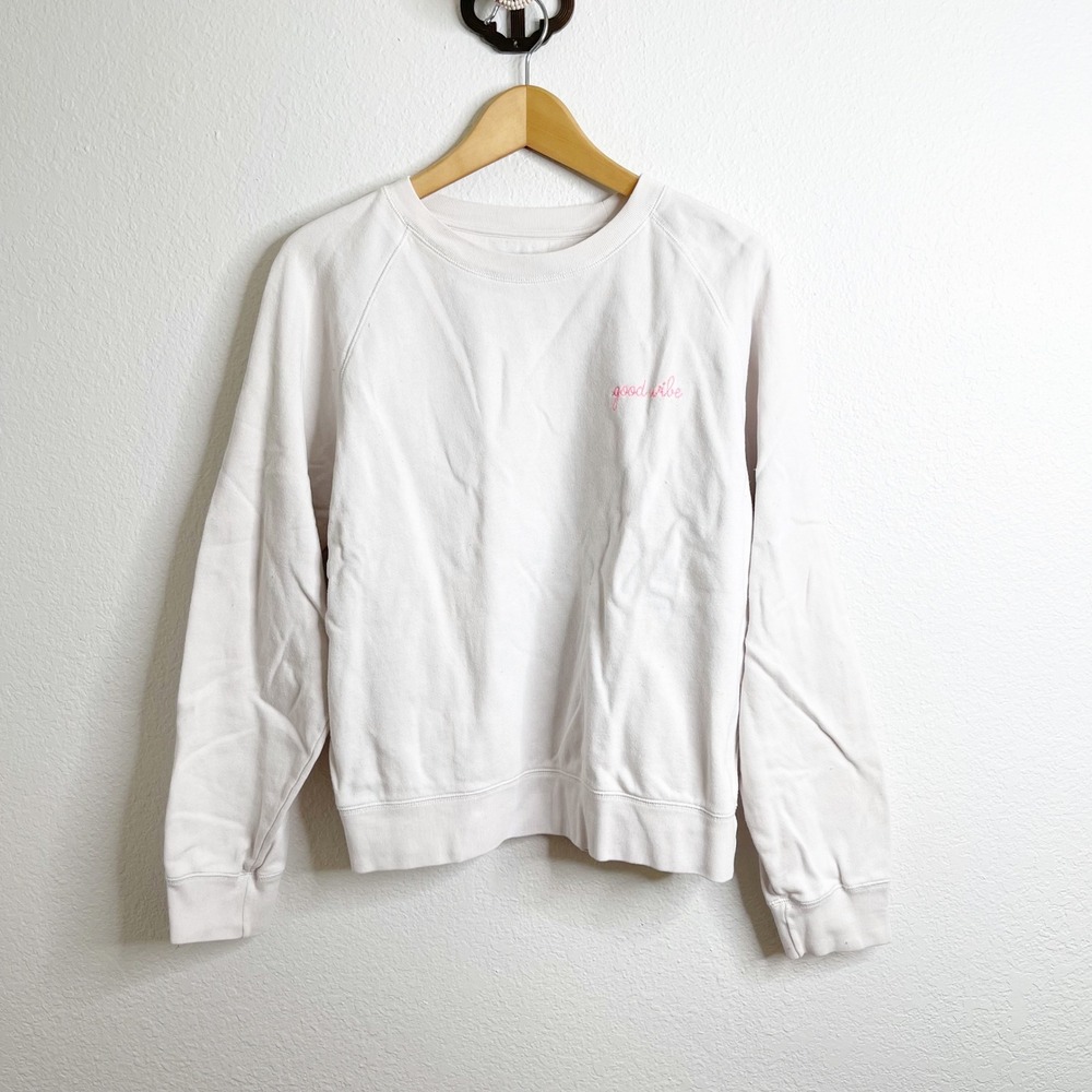 Maison Labiche Paris Good‎ Vibe Embroidered Organic Cotton Sweatshirt White L